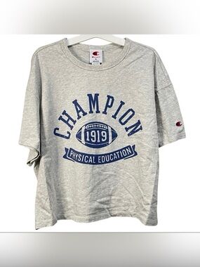 Champion Gray Crop Top with Blue Graphic